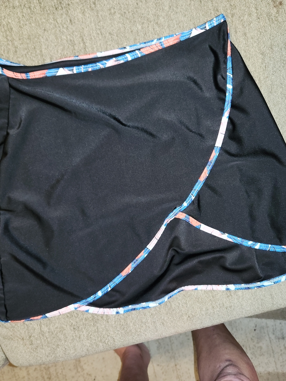 Black Swim Skirt with Blue and Coral Trim
